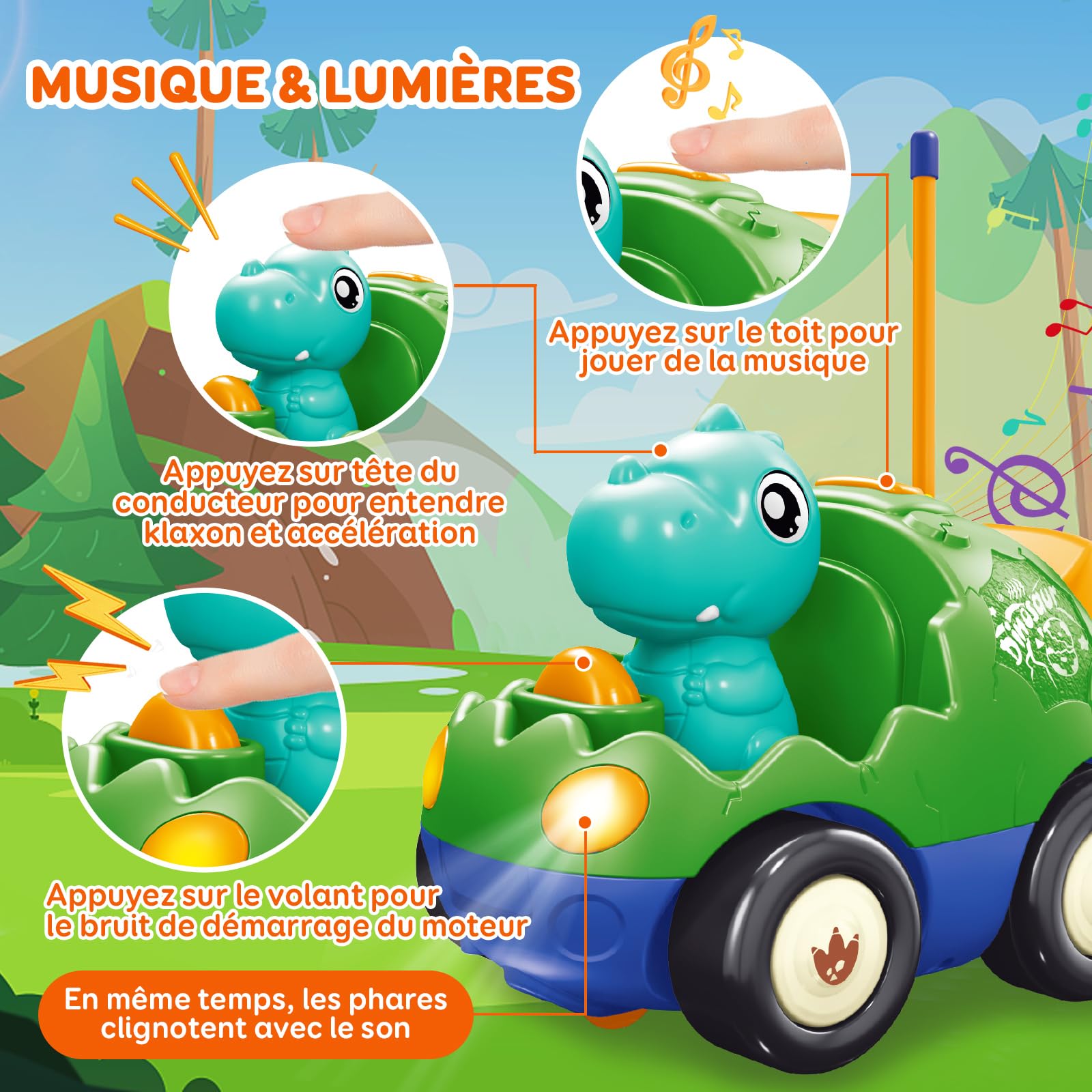Pup Go Voiture de Dinosaure RC Cartoon pour Tout-Petits avec Musique, Lumières et 2 Poupées, Première Voiture Télécommandée pour Garçons et Filles, 18 Mois+, Cadeau Parfait pour Anniversaire ou Noël
