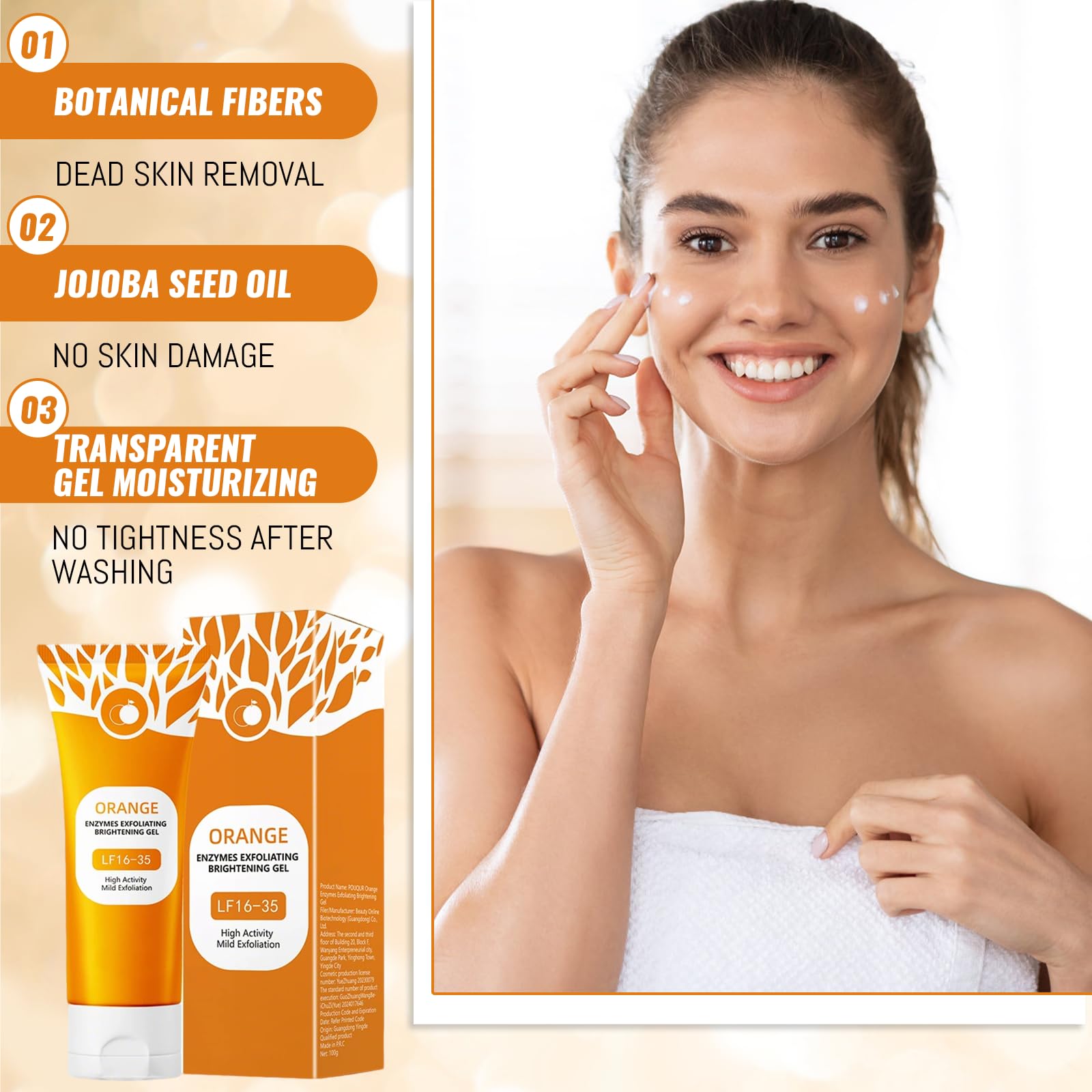 Bettinay 2PCS Orange Exfoliating Gel, Peeling Gel for Face and Body, 60 ml (Pack of 2) - Image 3