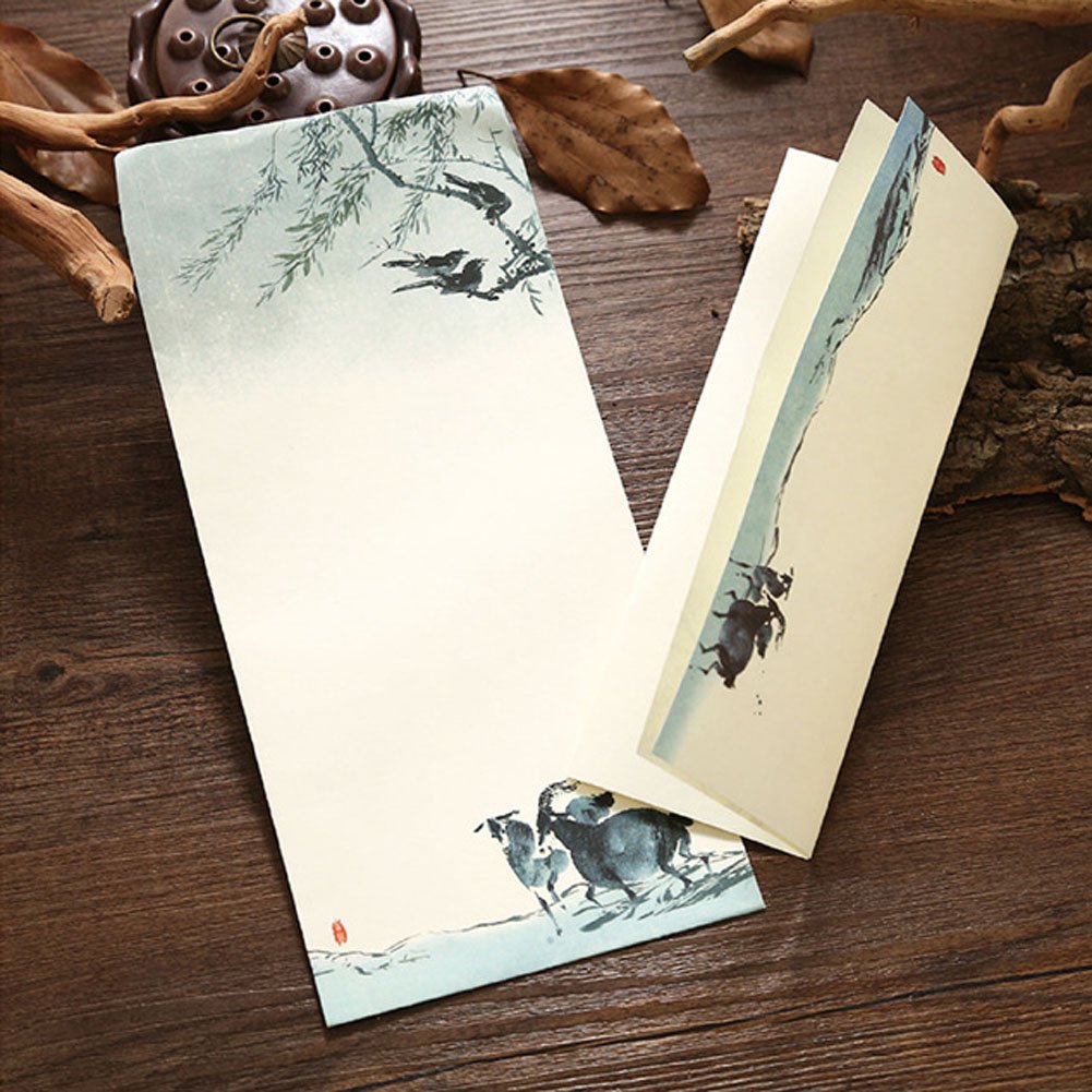 Winrase Set of 32 Chinese Ink Painting Classical Style Design Writing Stationery Paper with 16 Envelopes,8 Styles - Image 8