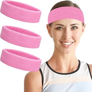 Sweatbands 남성 및 여성용 스포츠 헤드밴드 - 테니스, 농구, 달리기, 헬스장용 수분 흡수 면 머리띠 3팩 - 스웨트 밴드