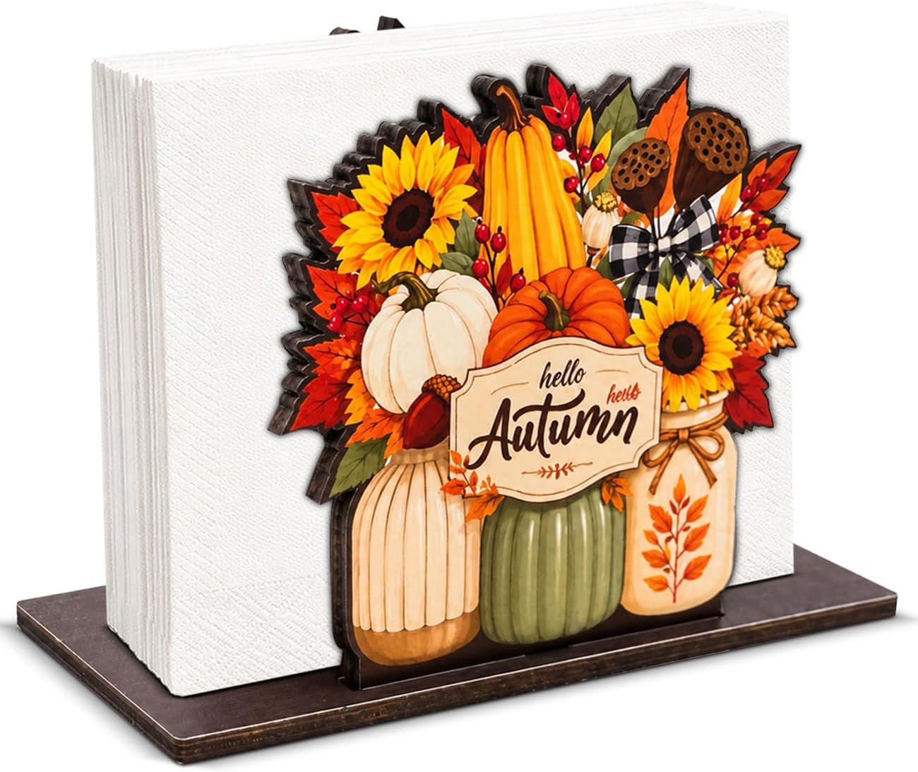 Fall Tis The Season Autumn Wooden Napkin Holder for Table, Fall Decor