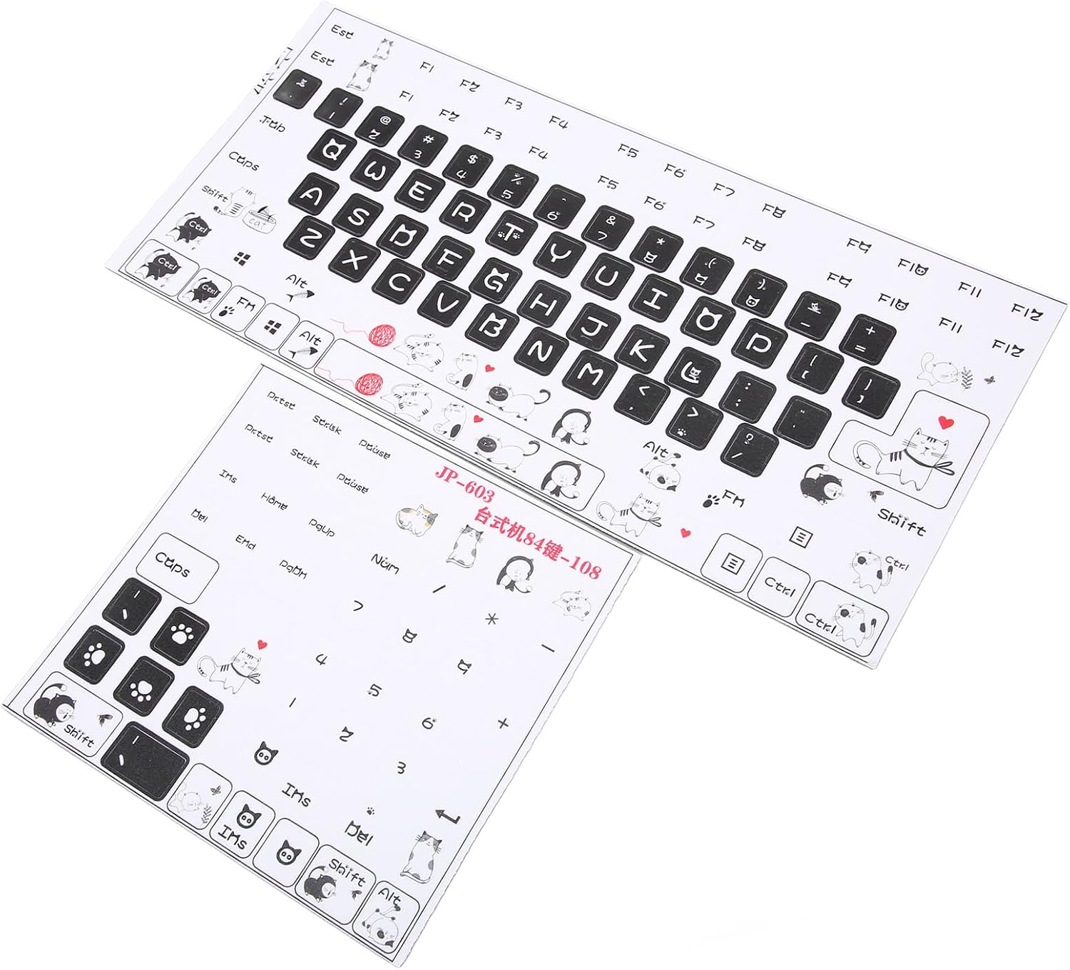 GOWENIC Keyboard Stickers, Universal DIY Cute Mechanical Keyboard Stickers, PVC Clear Frosted Pattern, Suitable for 84 to 108 Key Keyboards