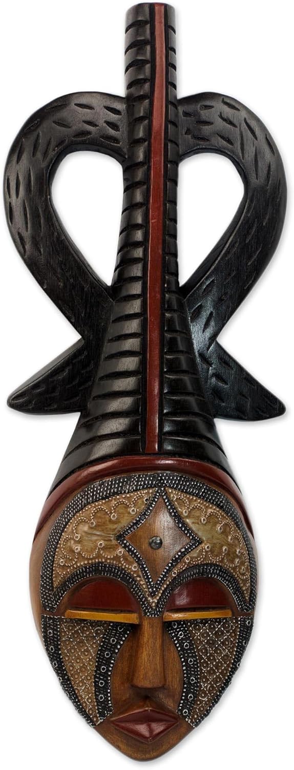 NOVICA Decorative Wood Mask, Black Brown