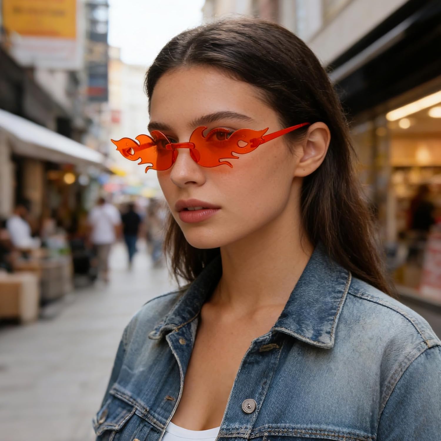 40 Pack Fire Flame Sunglasses for Women Men Rimless Fire Flame Glasses Wave Disco Party Glasses