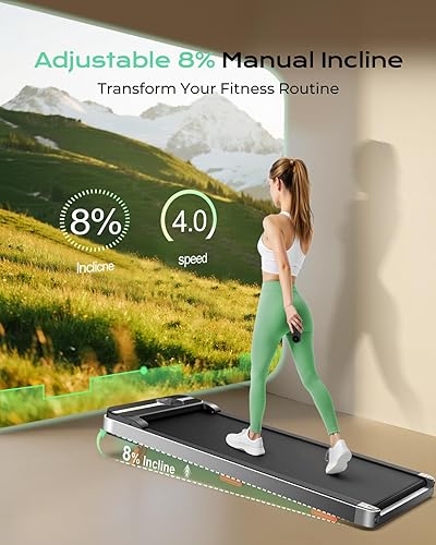 Miniatura 2 de Caminadora portátil para debajo del escritorio con motor de inclinación de 2.5 HP para oficina en casa, capacidad de 265 libras, control remoto LED