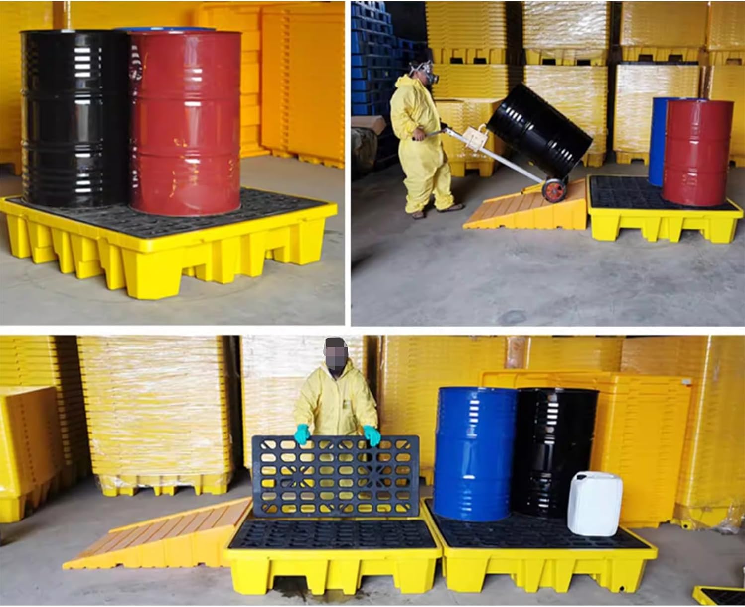 Oil Drum Spill Platform, Outlet Modular Containment Capacity Pallet with Drain, Stackable Load Capacity Grating Tray for Industrial