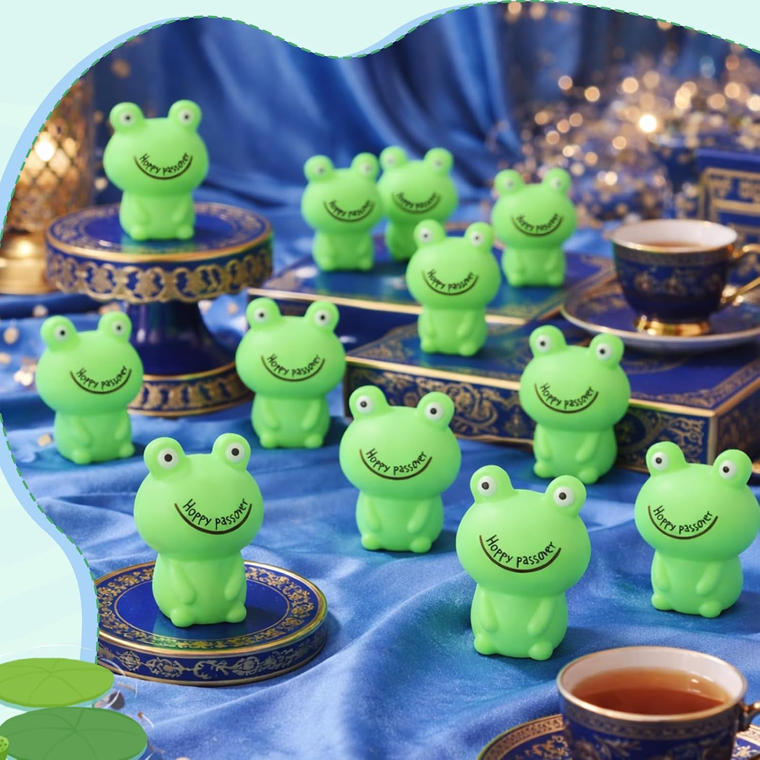 Sotiff 50 Pcs Passover Rubber Frogs Bulk Squeaky Novelty Relief Squeeze Green Frog Toys Pesach Party Favor for Jewish Holiday Party Decorations Table Centerpiece Decor Supplies image 4