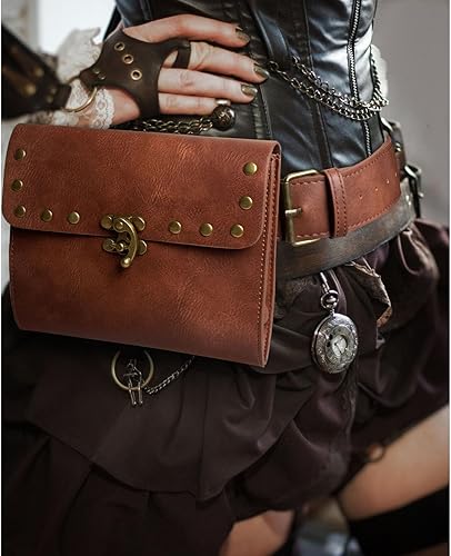 Miniatura 2 de Steampunk - Riñonera de cuero gótico de piel, estilo vintage, cartera de viaje, cartera de viaje, accesorios de fiesta para mujeres y hombres