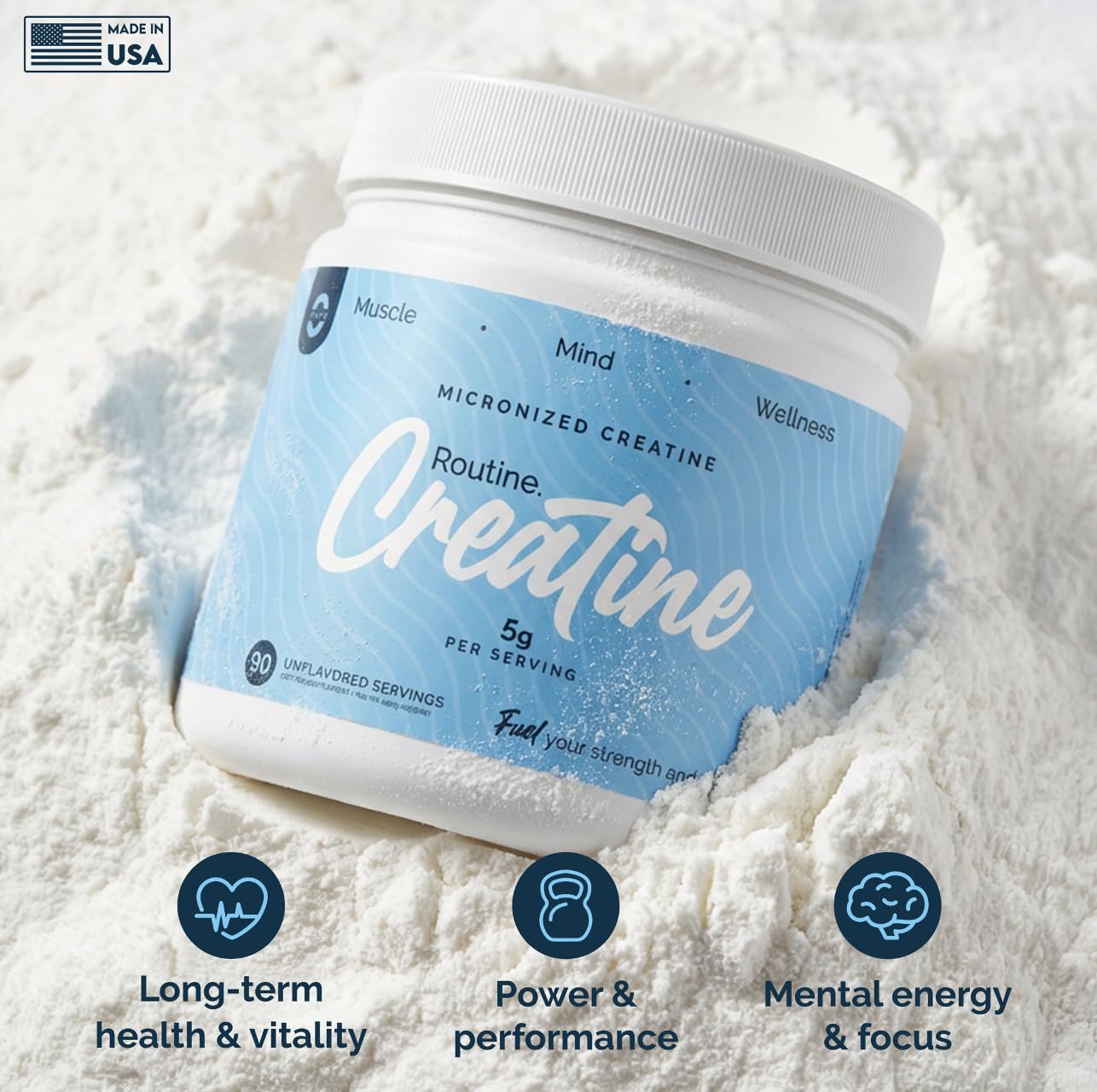 ROUTINE Micronized Creatine Monohydrate Powder, Unflavored, 90-Serving Tub — Amazon image 3