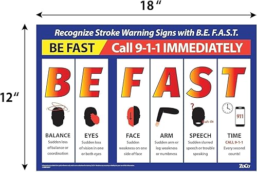 Miniatura 3 de Paquete de 3 carteles de primeros auxilios (1) RCP y pasos de asfixia (1) signos de accidente cerebrovascular BE FAST (1) síntomas de ataque