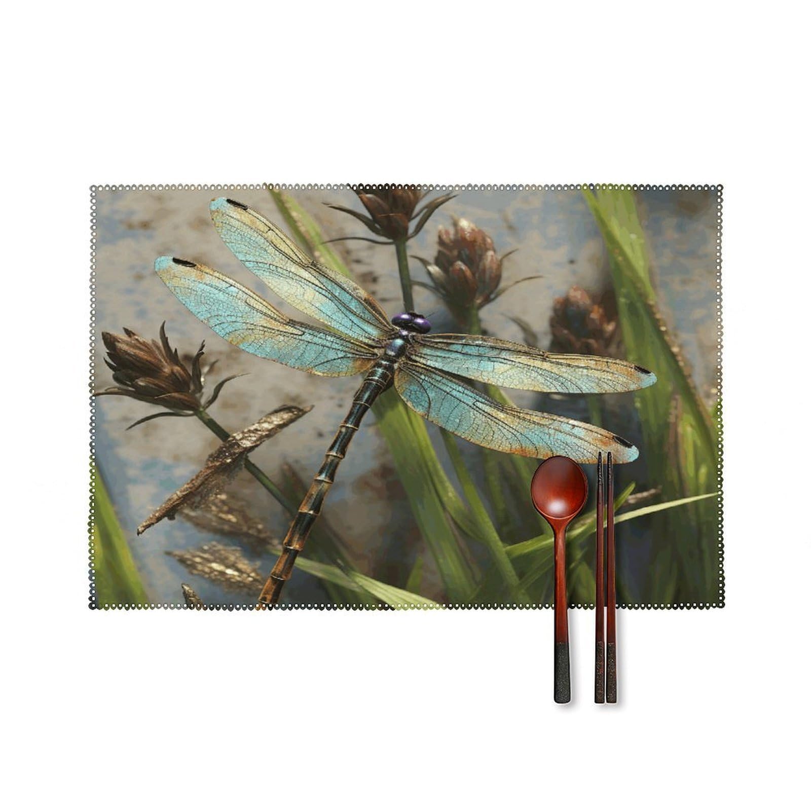 Btcowzrv Style Dancing Dragonfly Canvas Placemats Set Of 6, Wipeable Washable Place Mats For Indoor & Outdoor, Table Mat Decor For Kitchen Dining Party