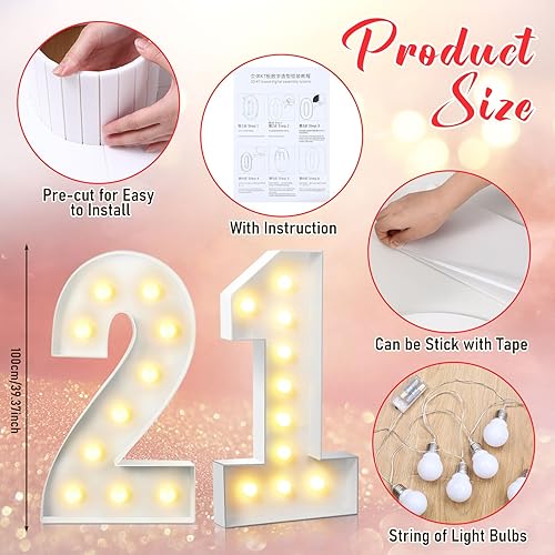 Miniatura 2 de Retisee Juego de marcos de números de marquesina iluminados de 4 pies con mosaico gigante, decoración de fiesta de números de marquesina blanca