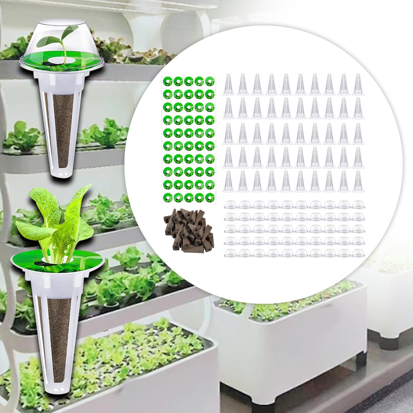 Sharplace Kit de Cultivo Hidropónico, Accesorios de Jardinería, Cestas de Cultivo Hidropónico, Esponjas de Cultivo, Contenedores para El Cultivo de Plantas, FRU, 50 Piezas