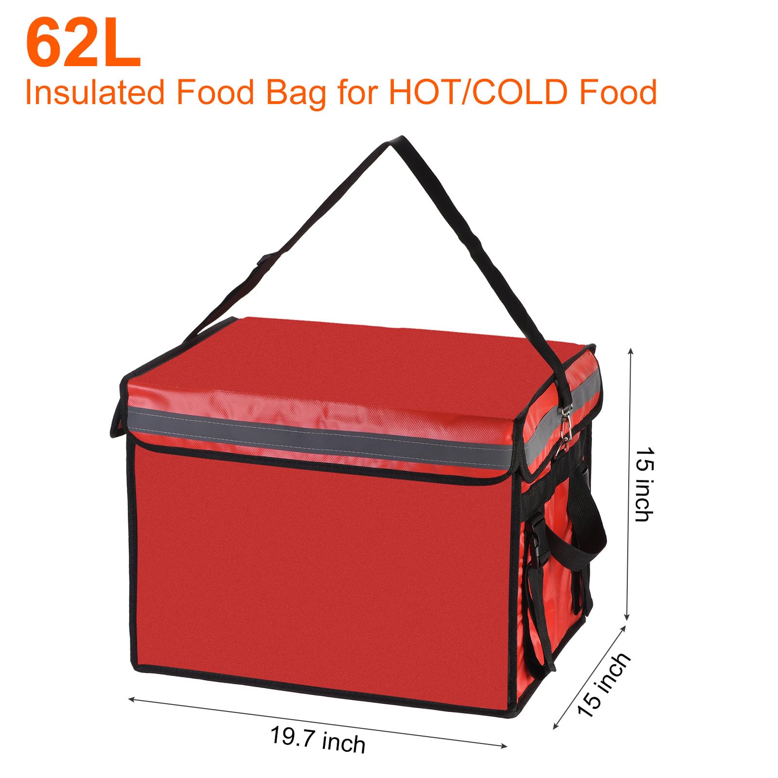 PATIKIL Térmica Bolsa para Alimentos Reparto, 19.7"x15"x15" Reparto Térmica Bolsa con Divisor, Catering Térmica Comida Bolsa para Pizza Caliente/Frio Comida, Rojo (62L)
