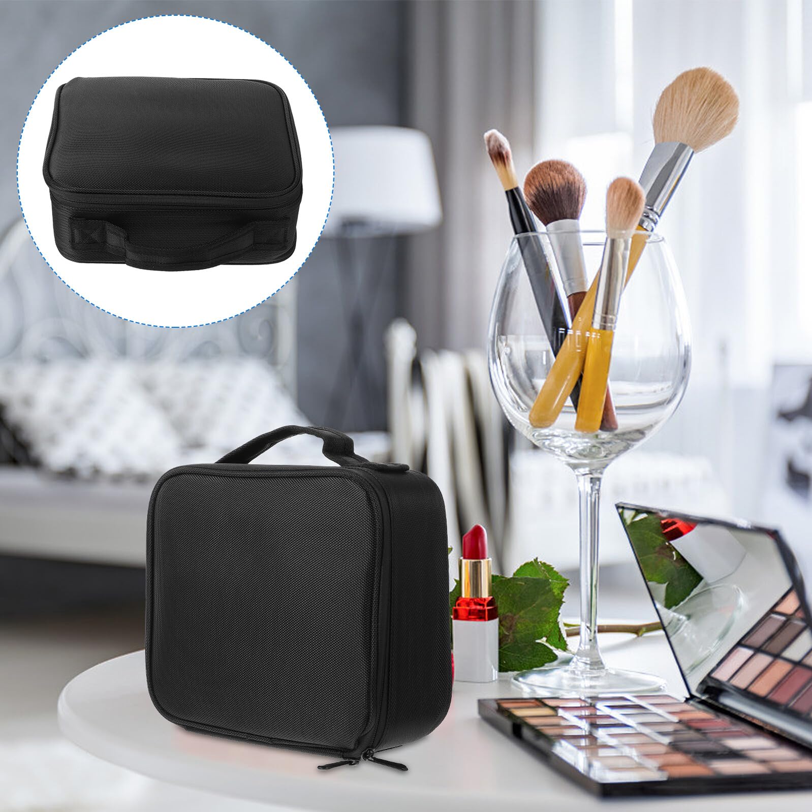 Gatuida Neceser de Viaje Portátil Multiusos para Cosméticos, Bolsa de Maquillaje Negra, Tamaño Mediano, Resistente al Agua, Asa, Organizador para Mujer y Hombre, Adecuado para Viajes