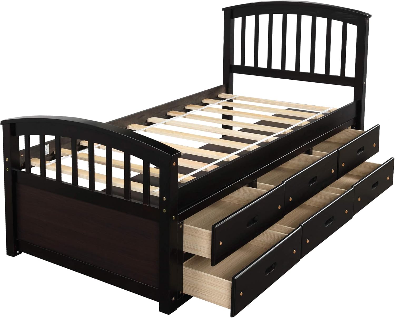 Bellemave Twin Captains' Bed for Kids Teens Adults, Twin Daybed with 3 Storage Drawers, Wood Platform Bed Frame with Headboard and Footboard, Espresso