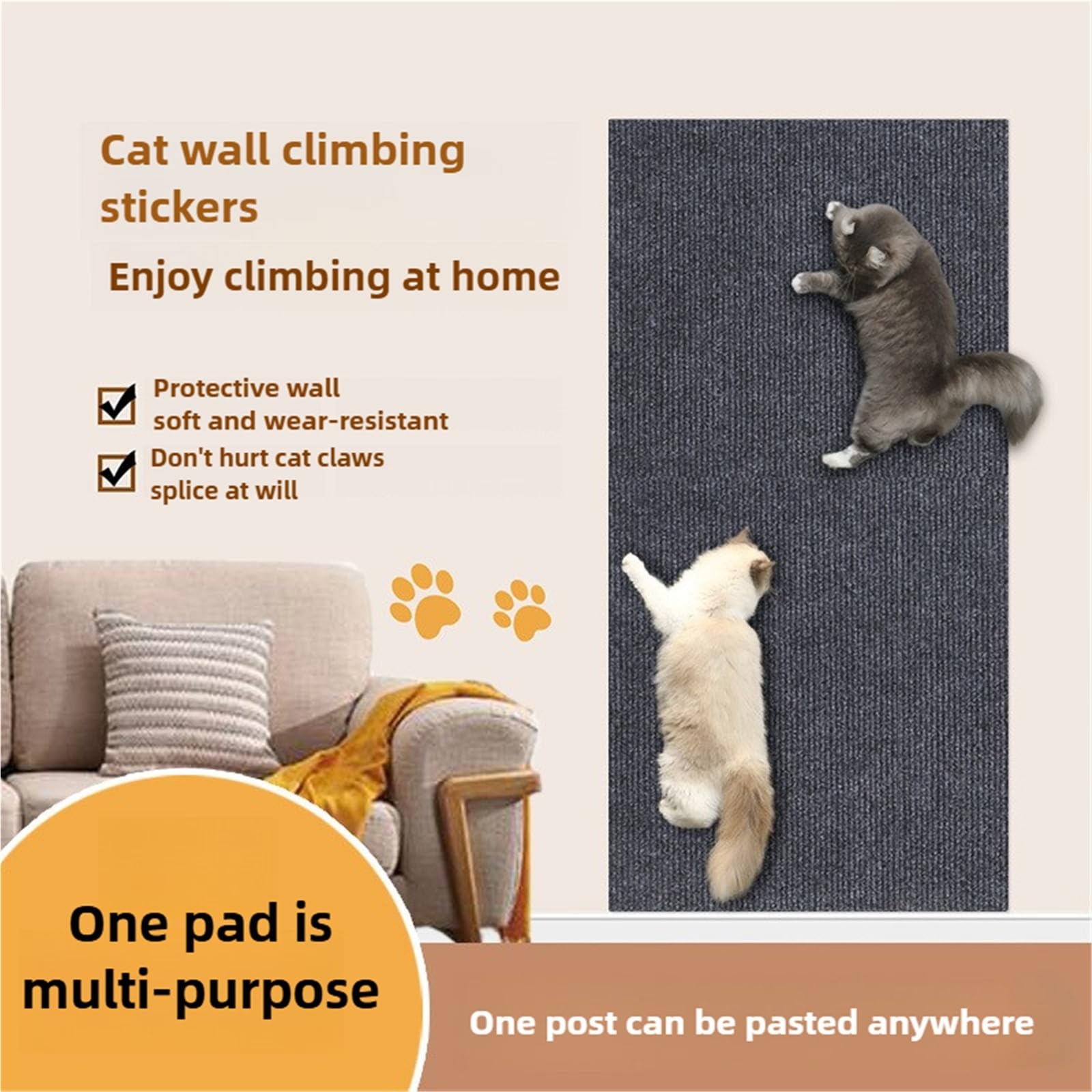 Protector Sofa Gatos Arañazo Almohadilla for rascar Gatos, Pegatina autoadhesiva montada en la Pared, antiarañazos for sofás, Parche de reparación Protector for Muebles, no se Cae(30x200cm)