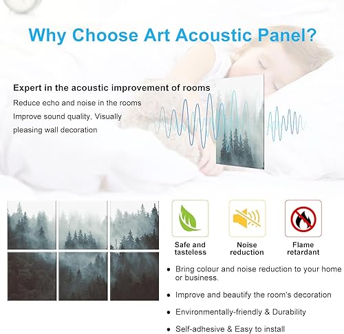 Miniatura 7 de Art Acoustic Panels, 6 Pack Self-Adhesive Large Wall Art Paintings for Wall Decoration, Sound Absorbing Panels for Recording Studio, Living room and
