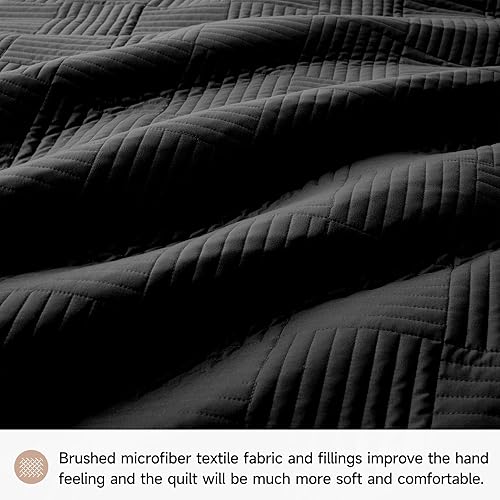 Miniatura 7 de Lavsiry Juego de edredón tamaño Queen color negro, ligero para verano, con patrón cuadrado, de microfibra suave, juego de ropa de cama fina para