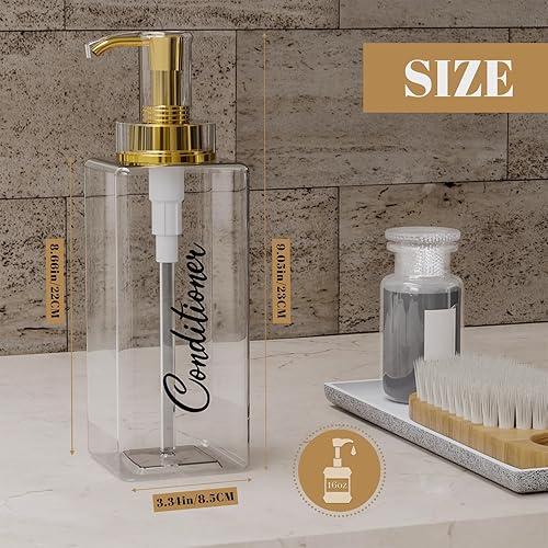 Miniatura 3 de Akalin Dispensador de champú y acondicionador de 16 onzas, juego de 3 botellas recargables de champú y acondicionador con bomba, 3 dispensadores de