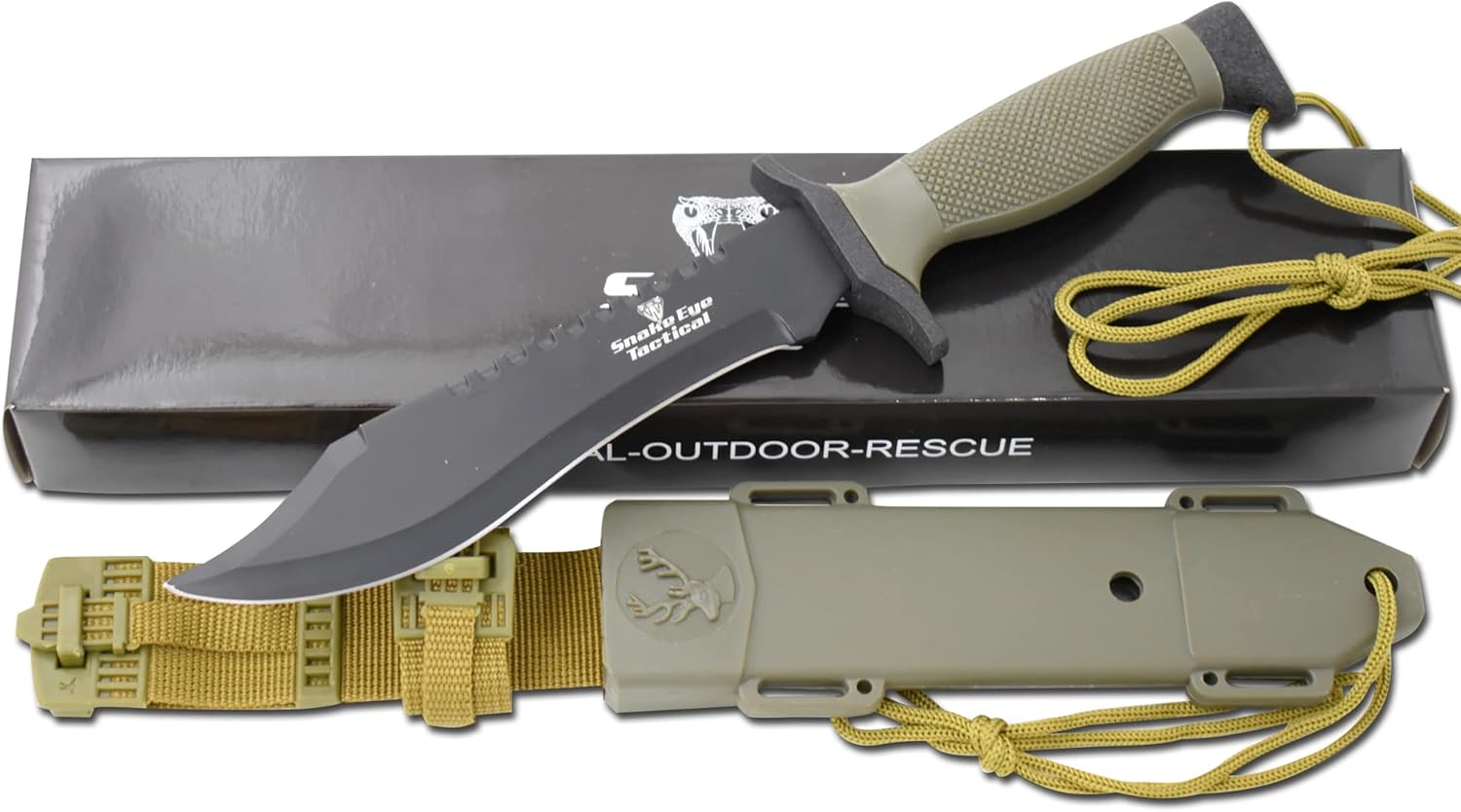 Snake Eye Tactical Black Fixed Blade Survival Hunting w/Sheath Hunting Camping Fishing (Green)
