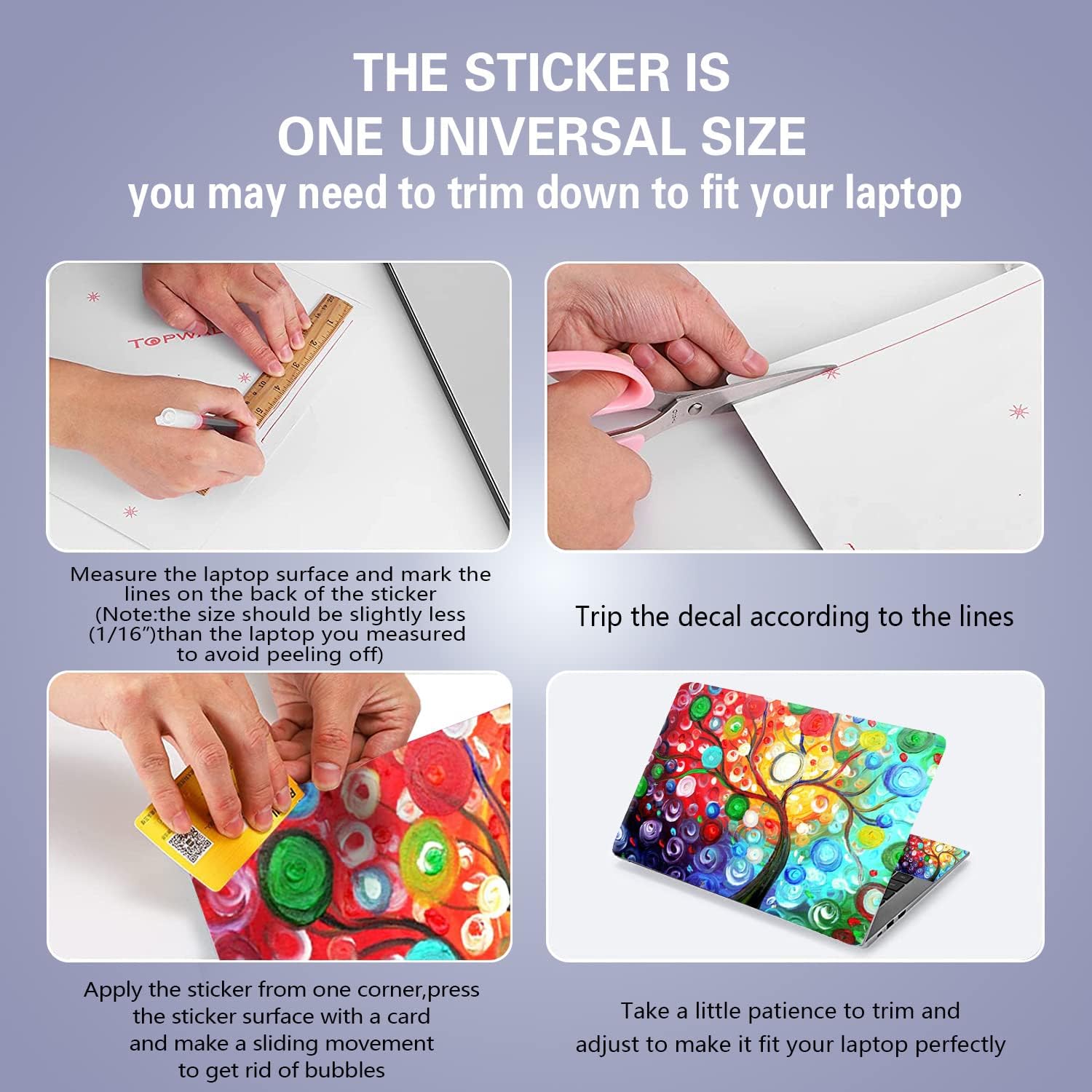 AUPET Personalized Laptop Skin Sticker Decal,12 13 13.3 14 15 15.4 15.6 inch Laptop Skin Sticker Cover Art Decal Protector Notebook PC (Colorful Tree) : Electronics