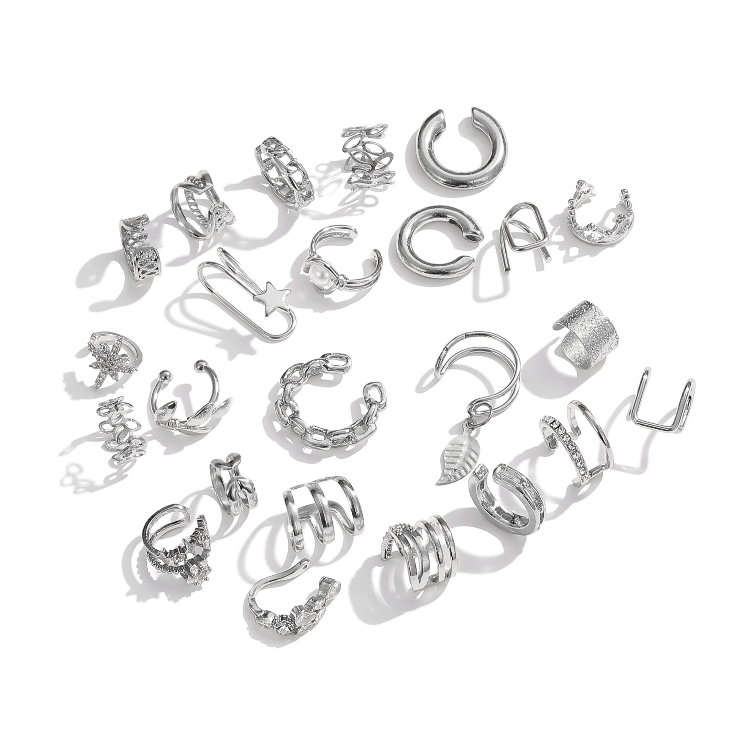 19-24 Pcs Ear Cuffs Earrings for Women Non-Piercing Dainty Helix Conch Cartilage Cuff Ear Clip On Wrap Earrings Set Adjustable