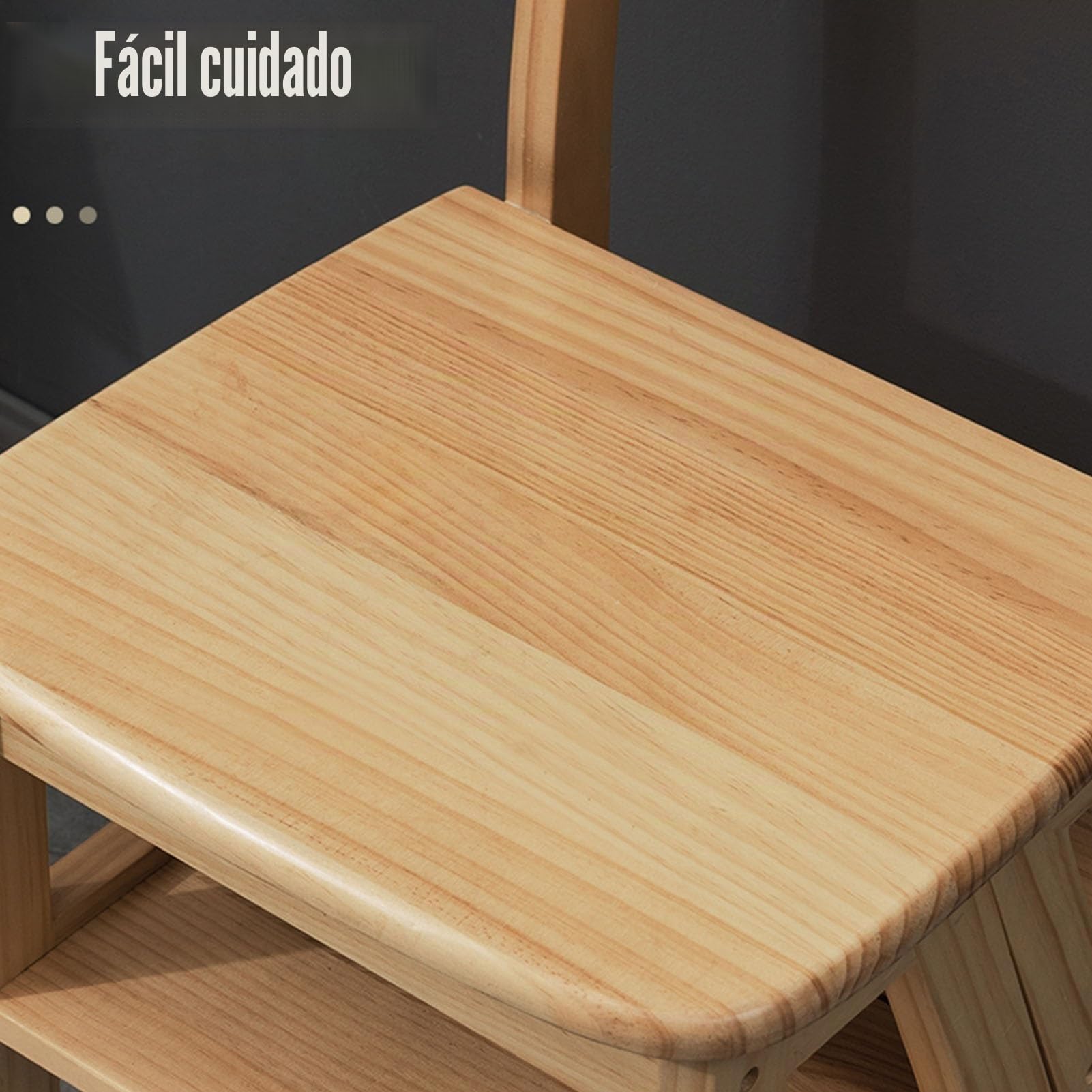 Silla plegable de 4 niveles, taburete convertible de madera, escalera y asiento 2 en 1, plegable, multiusos para el hogar, cocina, oficina, sala de estar (marrón, 39 x 46 x 90 cm)