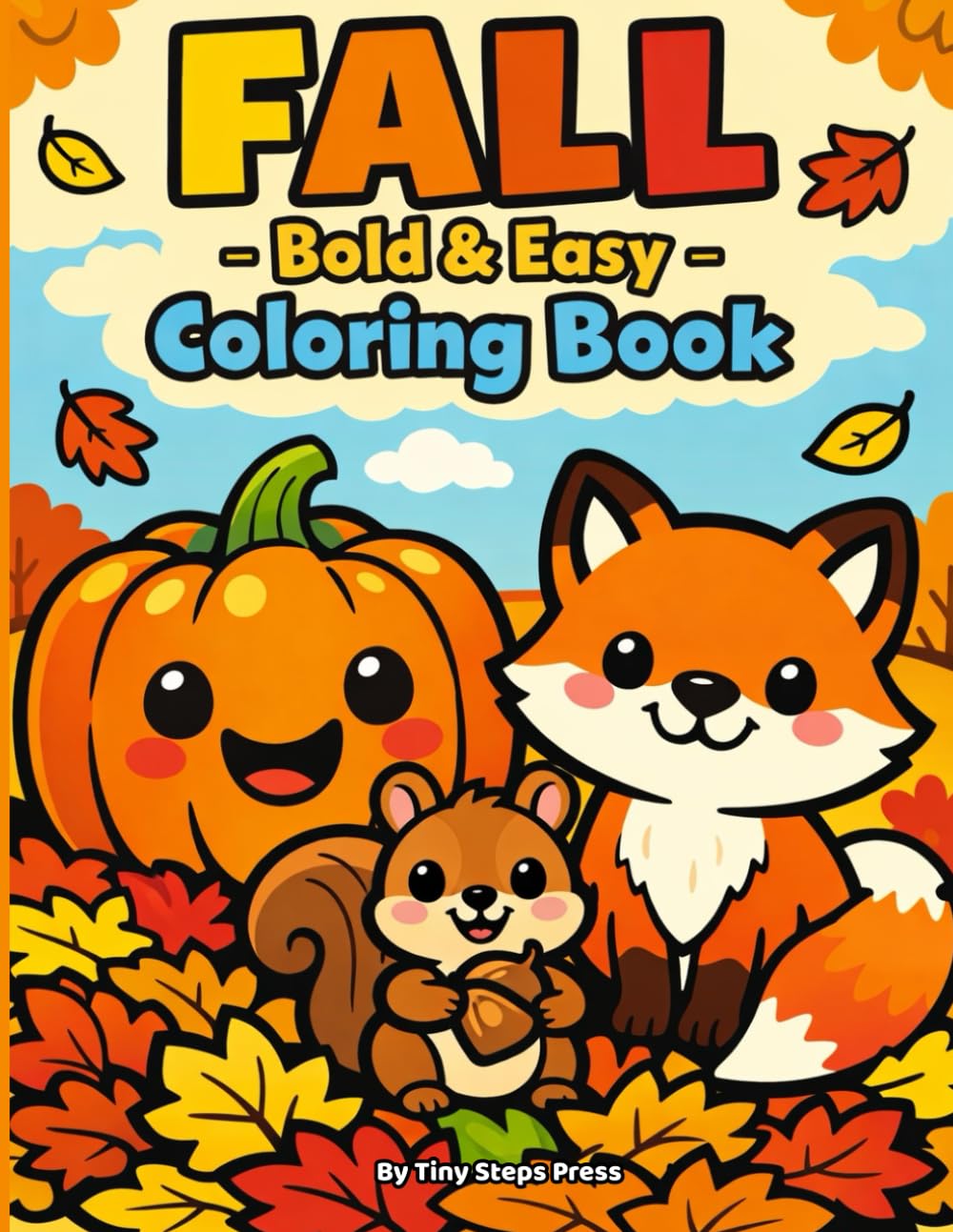 Fall Bold & Easy Coloring Book: Big Simple Autumn Pages Featuring Pumpkins, Leaves & Woodland Animals | Large Beginner-Friendly Designs with Thick Outlines for Preschool Toddlers Ages 3–5