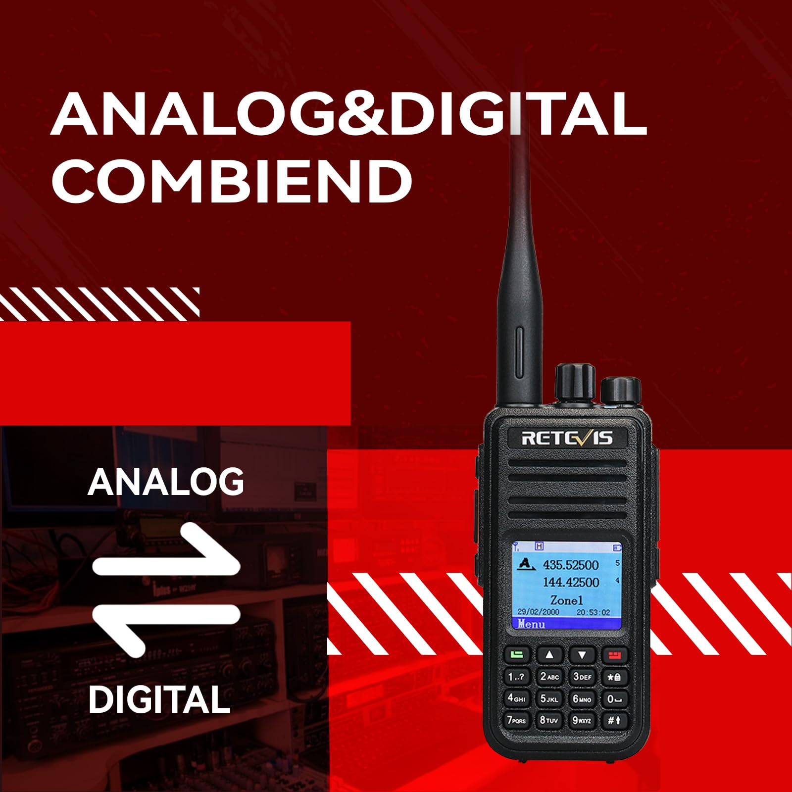 Retevis RT3S Radio DMR, Radioamatori Analogico e Digitale Combinato, Support OpenGD77, Doppio Slot Temporale per Ripetitore, Compatibile con MOTOTRBO Tier I & II per Radiotrasmittenti (1 pezzo, Nero)