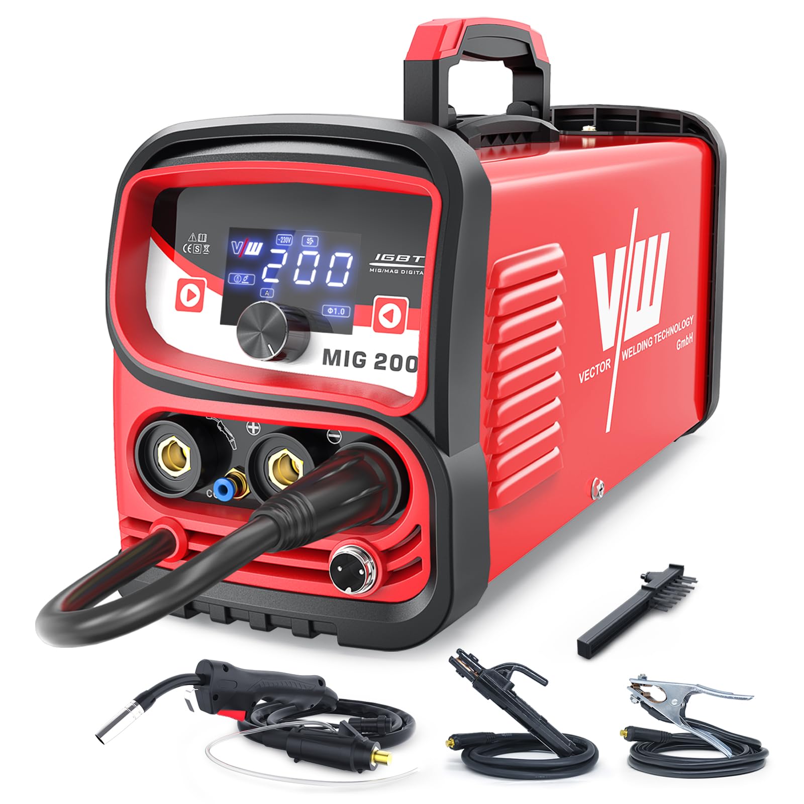 Wire Welder 200A MIG MAG Welding Machine 4 in 1 MMA/No Gas MIG/Gas MIG/Lift TIG, Continuous Wire Welder with LED Display, IGBT, VECTOR WELDING