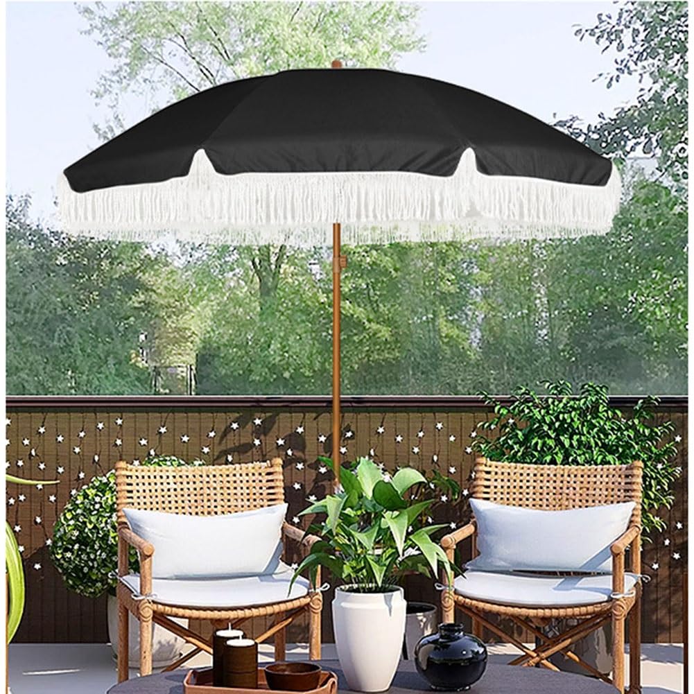 UHRLGHS Tassel Beach Umbrella 7ft,Gothic Black Holiday Umbrella,Portable Garden Parasol,UV Protection,Outdoor Sun Shade Umbrella for Balcony,Deck, Patio : Patio, Lawn & Garden