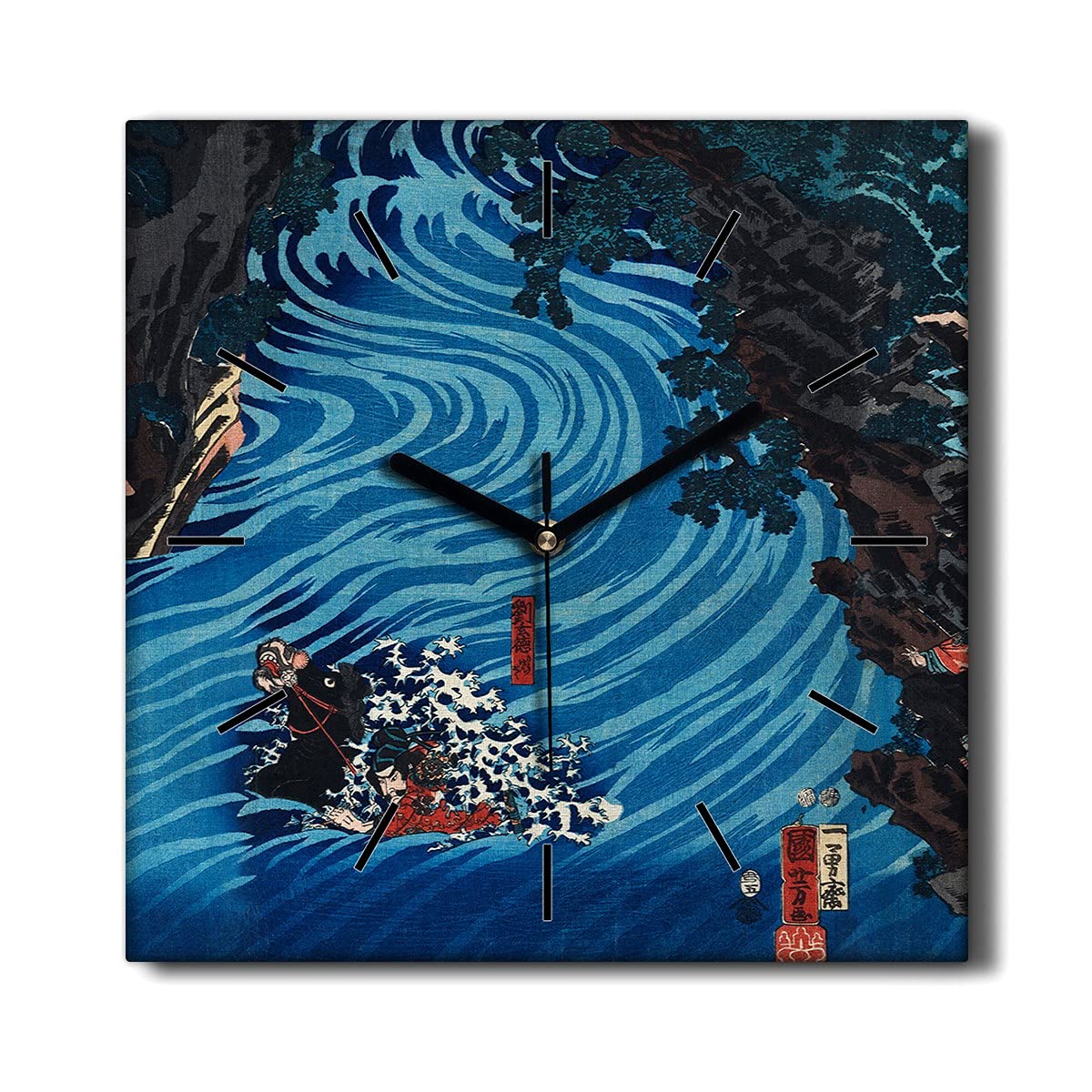 Horloge murale sans tic-tac salon 30x30 en toile rivière d'Asie