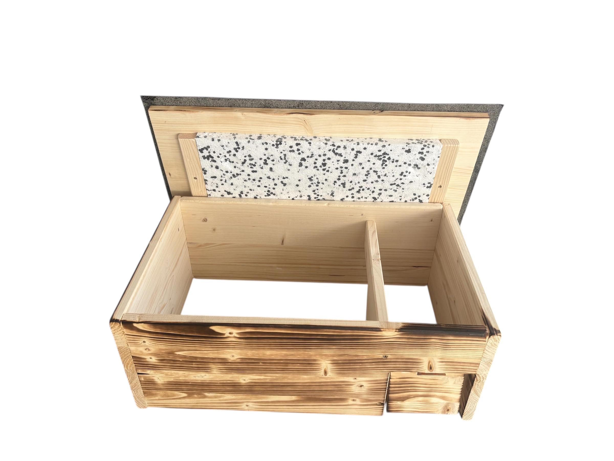 Igelhaus mit Rattenklappe 60x40x23 cm Geflammt Dachpappe Isolierung Handgefertigt Stroh