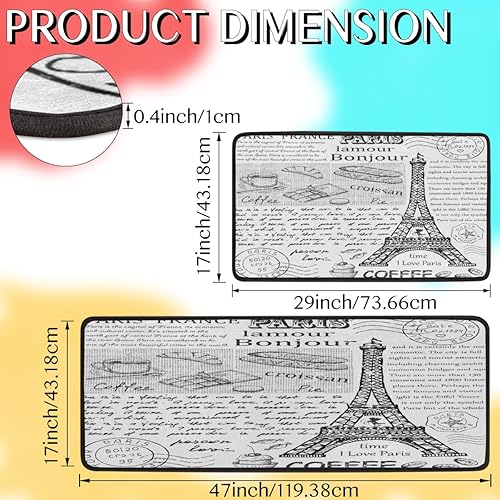 Vista 23 de GUYOS Tapete de cocina con patrón de limón vintage, acolchado, antifatiga, juego de 2 piezas, duradero, resistente a las manchas, parte inferior