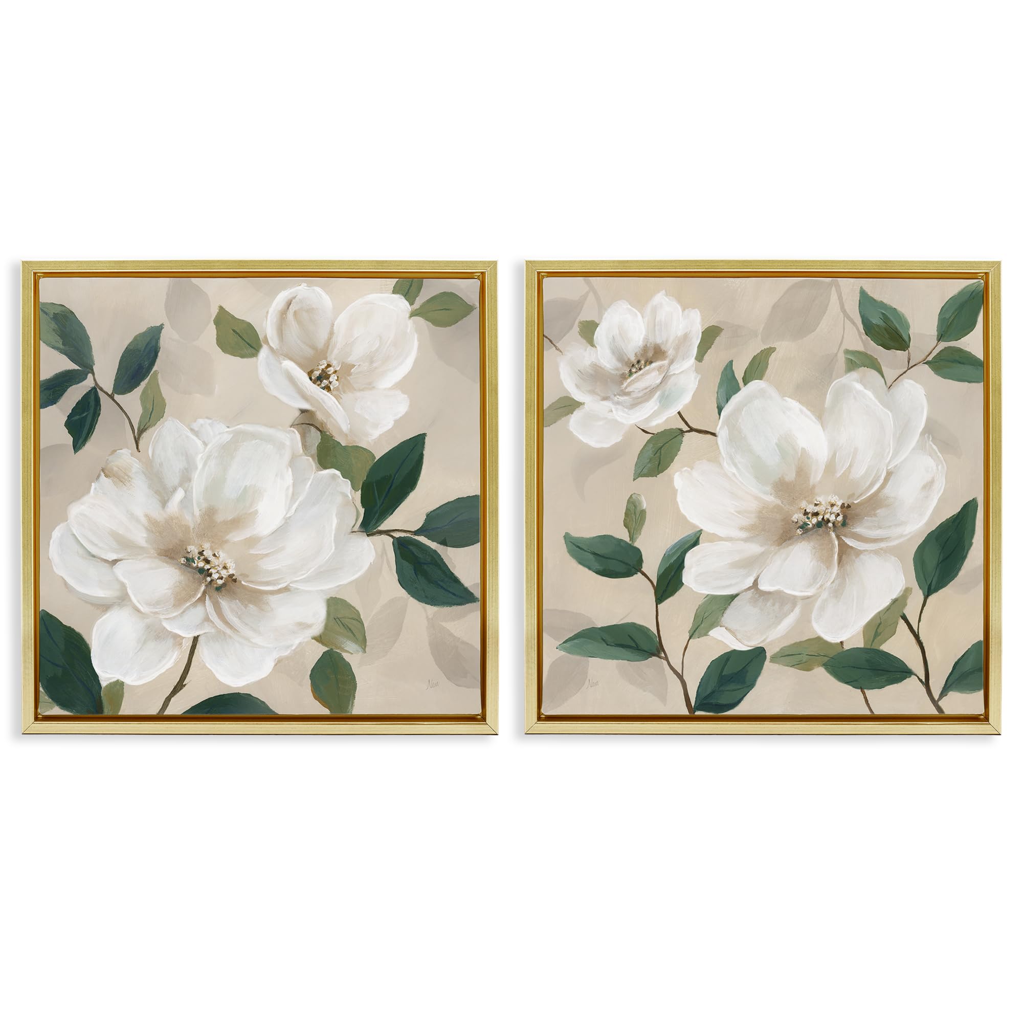'Serene White Blossoms & Foliage'| 2pc Floating Frame Art Set 2