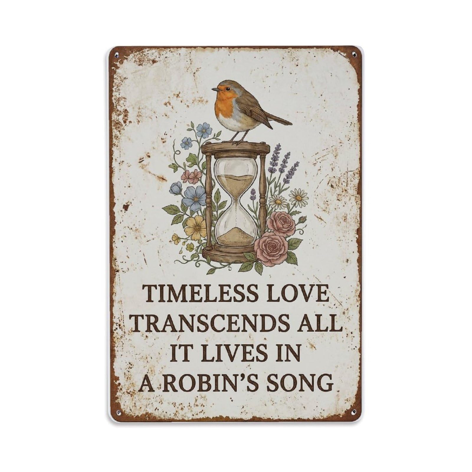 Robin Bird Garden Quote Timeless Metal Tin Sign Plaque Wall Decor for Cafe, Club Bar, Office, Home Garden Metal Poster 8x12Inch