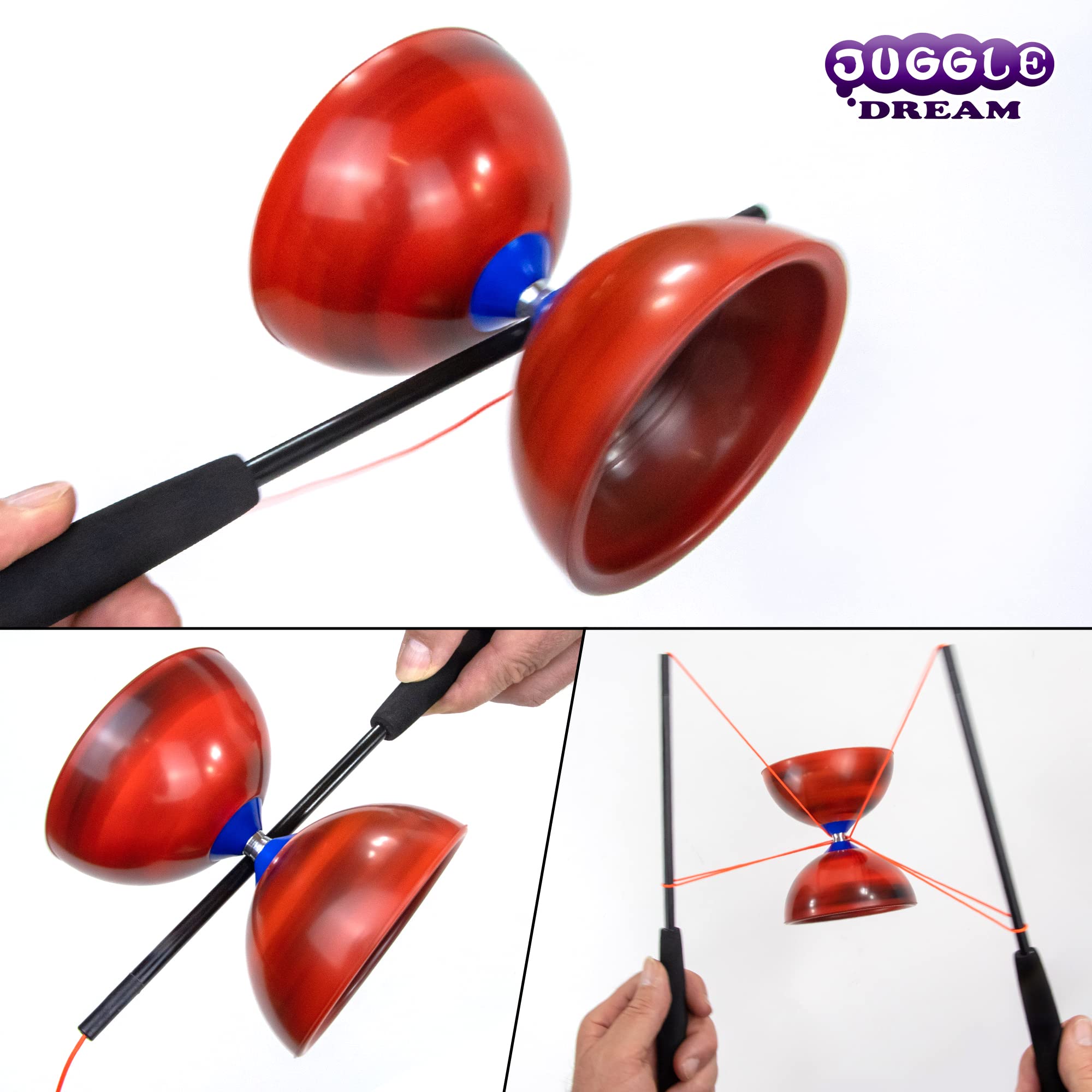 Juggle Dream Jester Diábolo Set para Malabares - Diábolo con Eje Fijo con Palos de Fibra y Vídeo de Aprendizaje en Línea (Negro/Rojo) — view 2