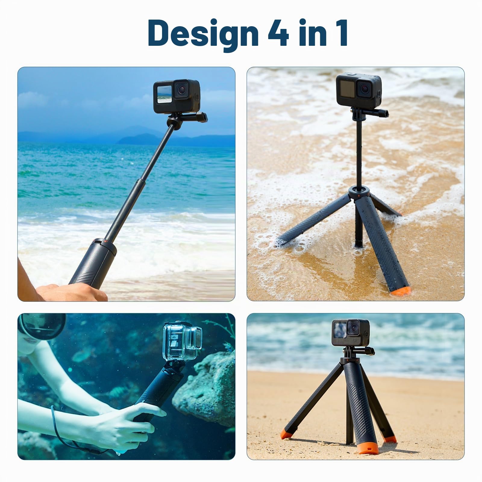Galleggiante Monopiede Grip mano Treppiede impermeabile estensibile Selfie Monopiede per Go Pro Hero 13,12, 11, 10, 9, 8, 7, 6, 5, 4, 3, DJI Action 5 Pro 4/3, Videocamera d'azione