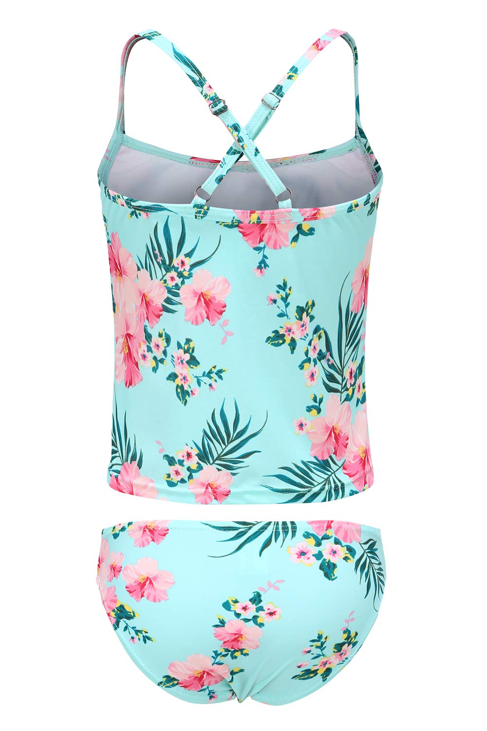 HowJoJo Big Girls Two Piece Tankini Swimsuit Green Floral Bathing Suit Swimwear Size 14/7-16