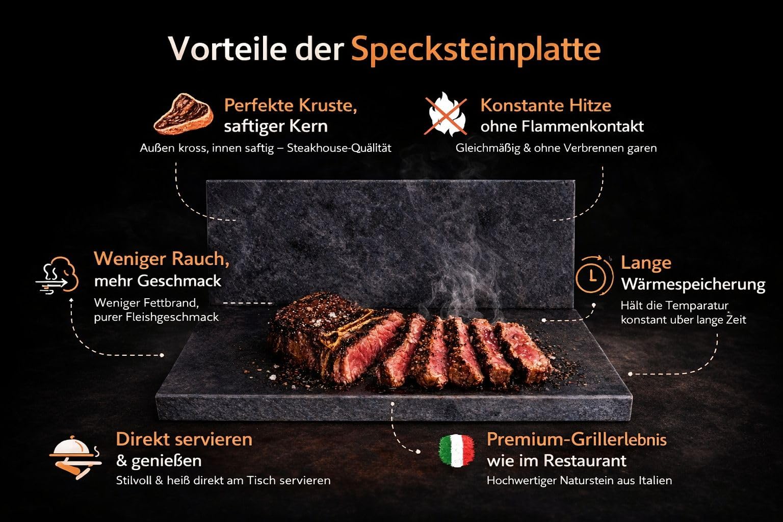 Piastra in pietra ollare Elegant Line, 34,5 × 18,5 × 2 cm, grigio, bordi smussati, per barbecue e pietra calda, pietra ollare italiana di alta qualità