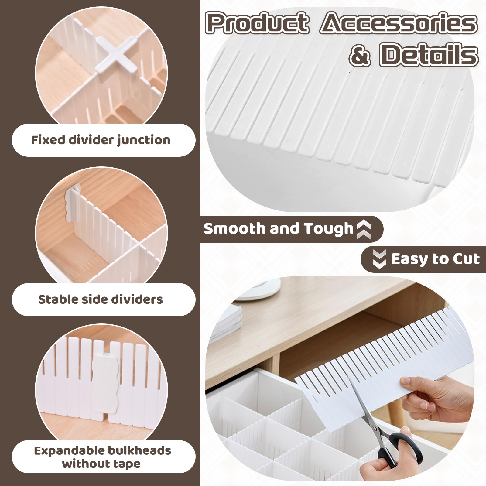 10 Pièces Séparateurs De Tiroirs Réglables, 32 X 11 Cm Organisateur Tiroir Vetement Réglables, Grille Diviseur De Tiroir En Plastique Avec 30 Accessoires Pour Sous-Vêtements, Chaussettes, Bureau
