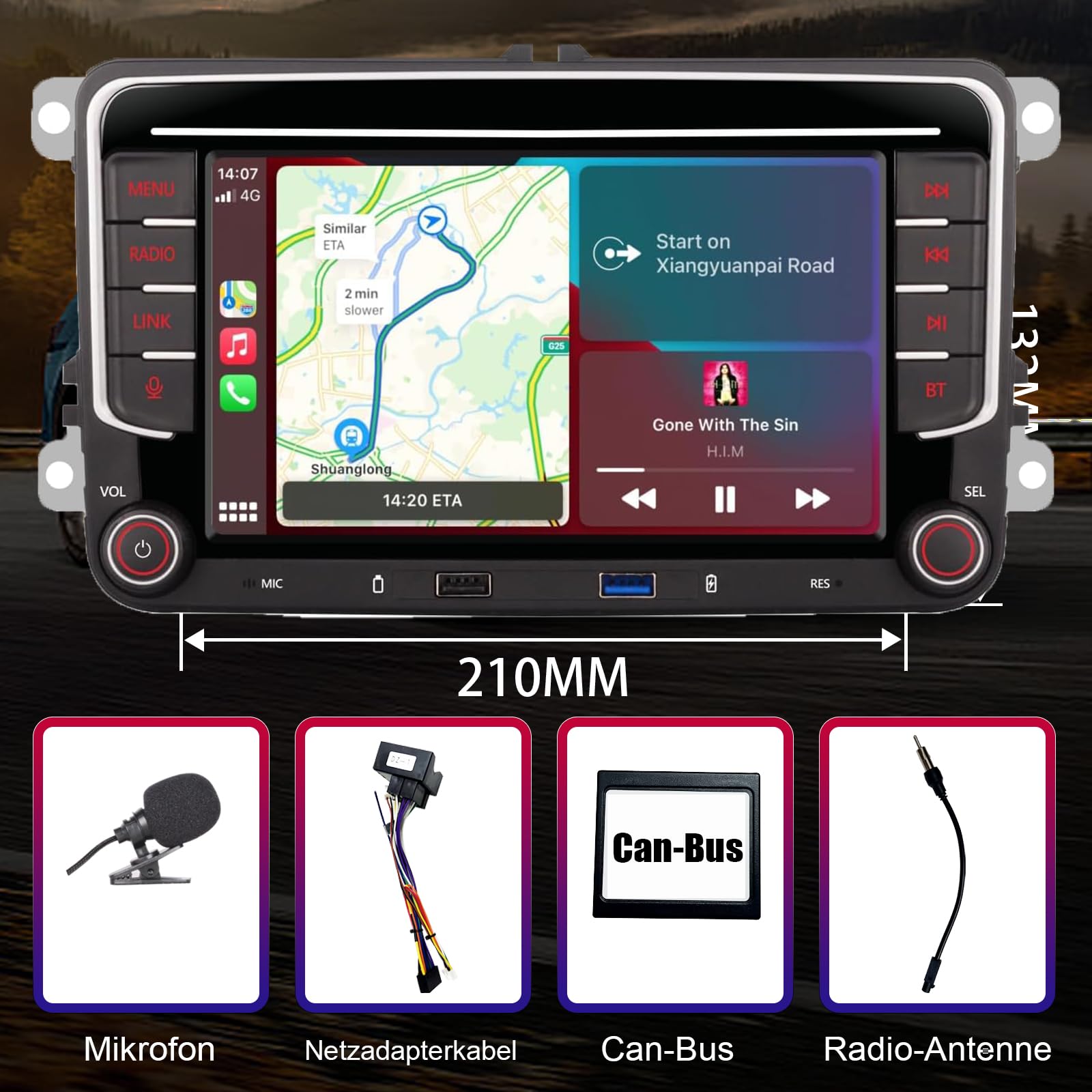 Schermo touch IPS 7 pollici Autoradio per Volkswagen, Seat, Skoda, CarPlay wireless & Android Auto, DSP equalizzatore 16 bande, Bluetooth 5.0, radio FM, compatibile con telecamera retromarcia