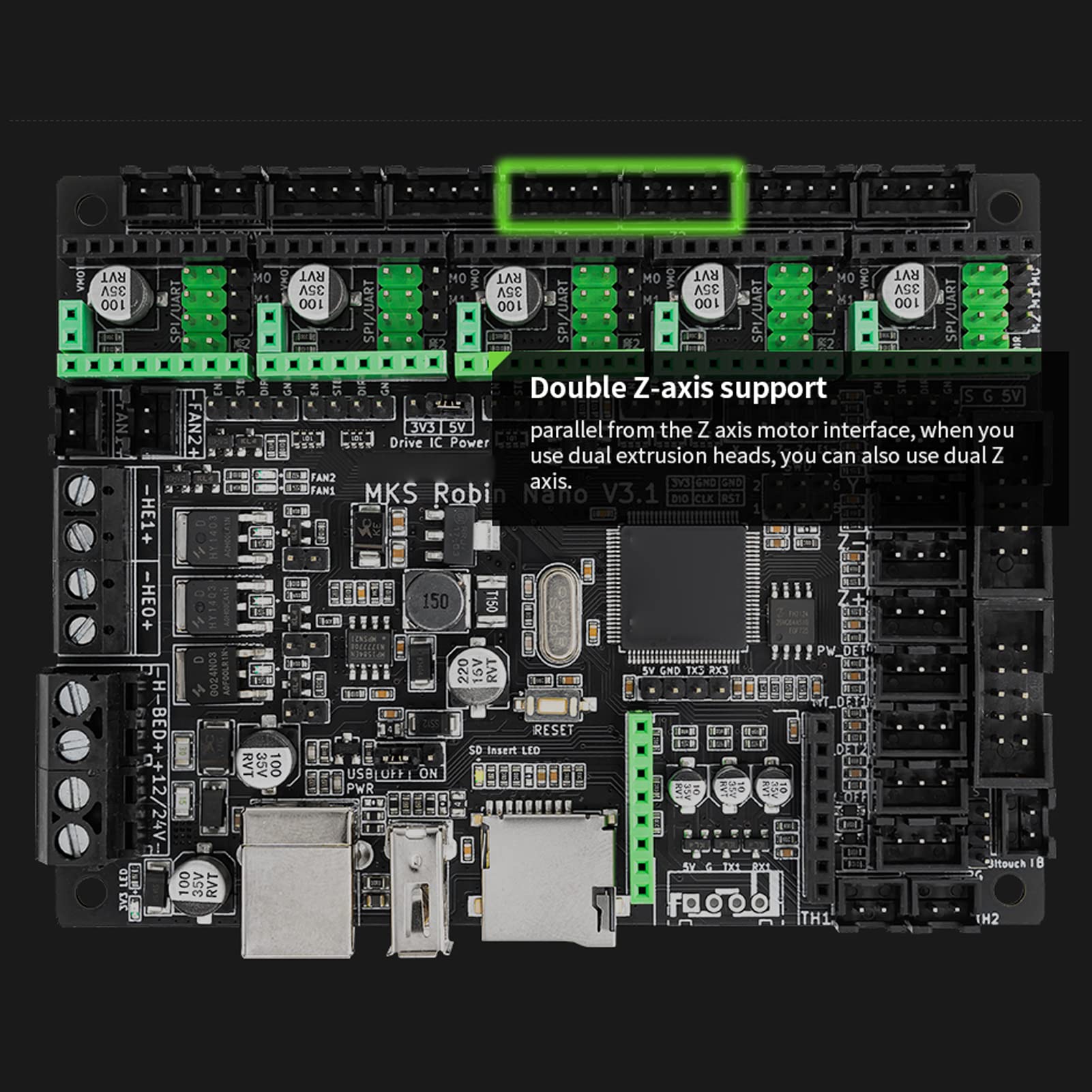 Mini V3.1 Carte de Contrôle 32bit Silencieux Carte Mère pour Imprimante 3D, Carte Mère Supporte Le Module Wifi, 2 Ventilateurs Contrôlables par PWM et Support L'axe z Double, 512KB Flash 192KB(#1)