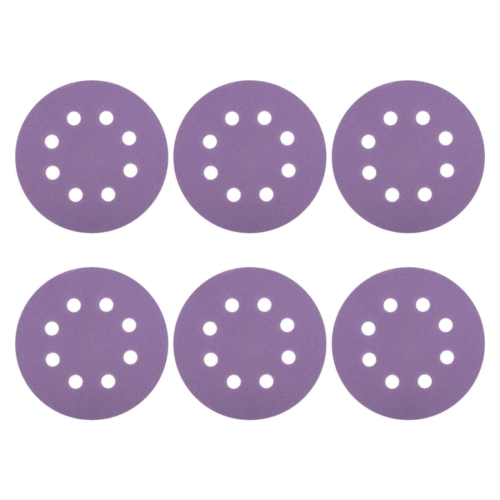 sourcing map 10 Pcs 125mm (5 Inch) Sanding Disc 8 Hole 120 Grit Hook and Loop Sandpaper Random Orbital Sander Pads for Woodworking Automotive Metal Polishing, Purple