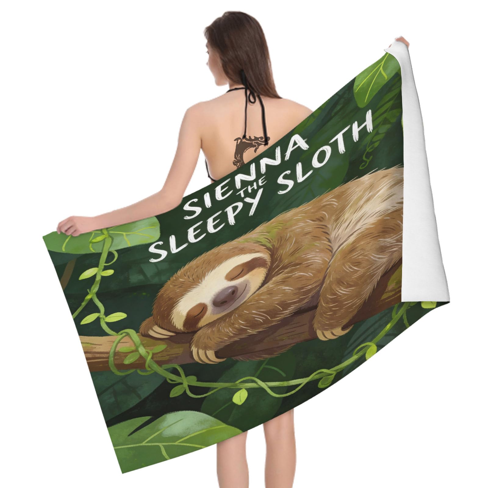Leichong 3D Sloth Illustration Beach Towel Large Microfiber Soft Quick Dry for Adults, Cartoon Bath Towel Lightweight Soft Absorbent for Travel Swimming Pool Sports, 180 x 90 cm