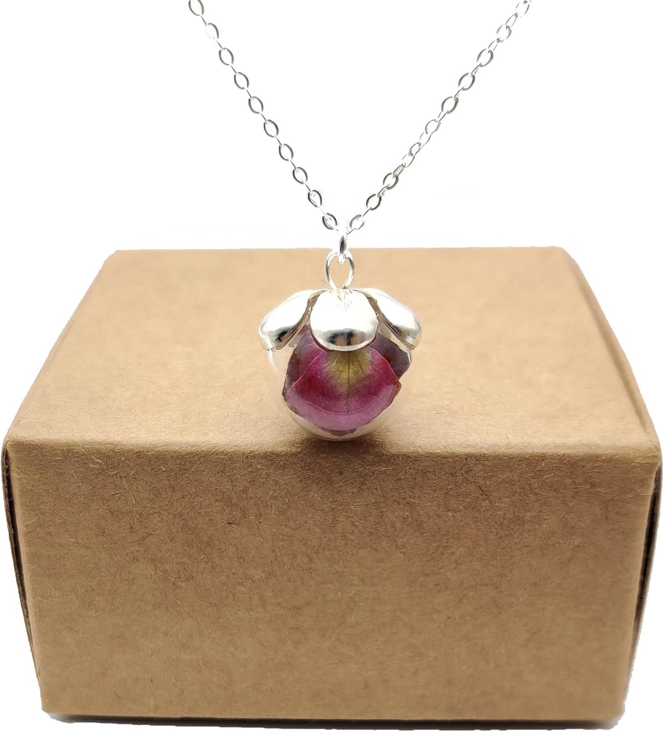 Red Rose Real Flower Glass Ball 925 Sterling Silver Jewelry Sets Necklace Earrings for Women Handmade