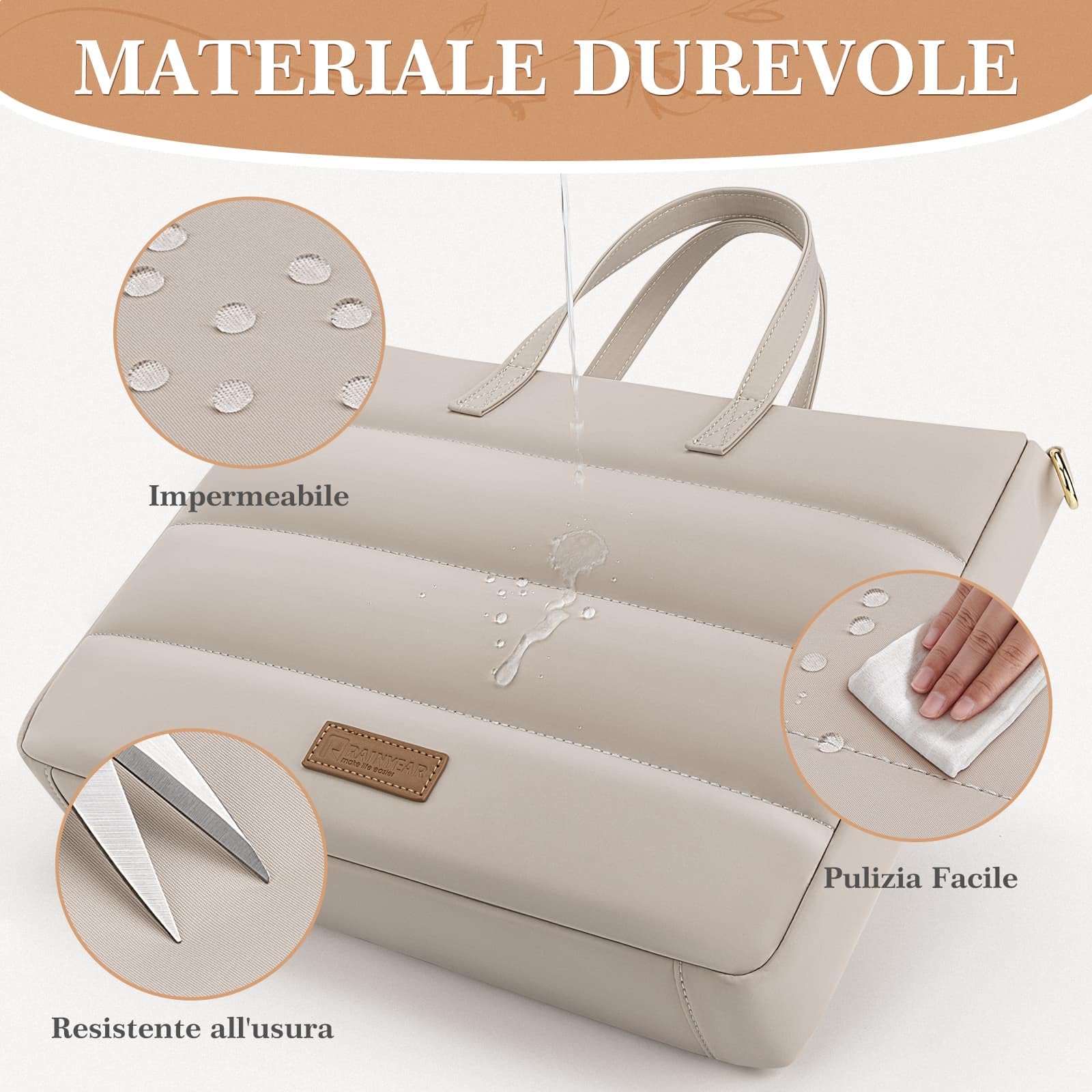 RAINYEAR 13-14 Pollici Signore Borsa del computer portatile per Macbook Notebook Chromebook, caso elegante per il lavoro d'ufficio Business University, Borsa con scomparto del computer portatile, Kaki
