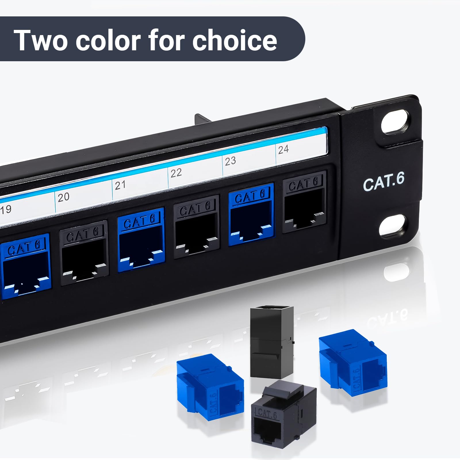 Cat6 RJ45 Keystone łącznik 25 sztuk, łącznik Ethernet żeński do żeńskiego, przedłużacz kabla Ethernet UTP Inline Cat6 Keystone gniazda do płyt ściennych i paneli krosowych, czarny
