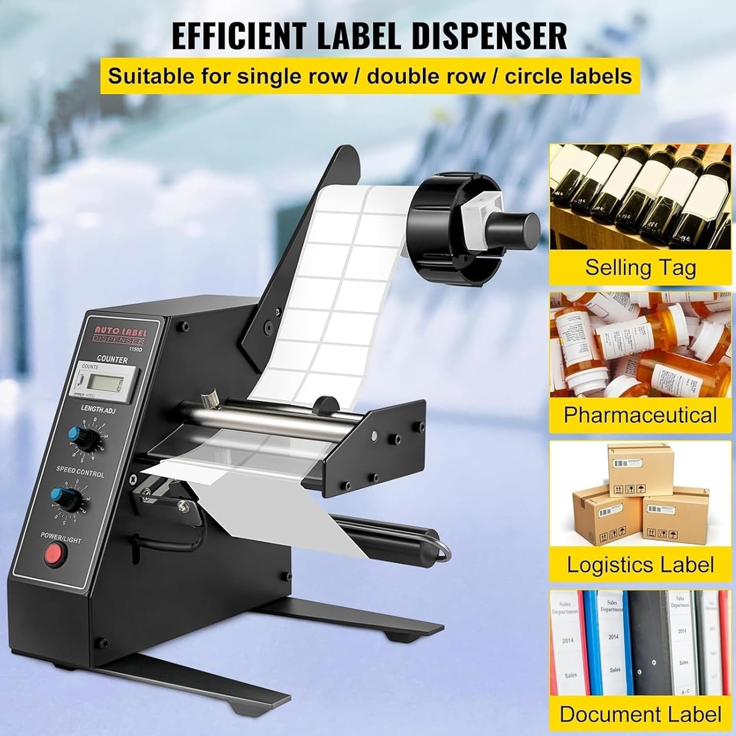TsoLay Automatic Label Dispenser Device, Speed Adjustable Label Dispenser Machine, 0-999999 Auto Counting, Label Length 3-150mm Width 4-140mm, Length and Speed Adjustable, for Bottles